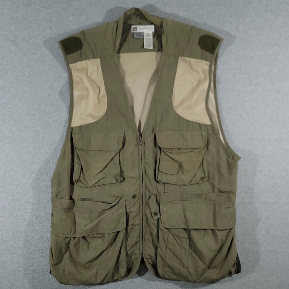 Vintage LL Bean Vest Mens XL Green Traveler Fishing Utility Hunting Safari